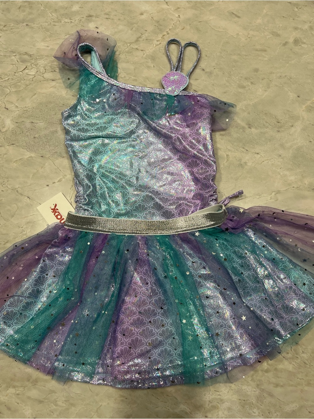 Magic Purple & Teal Sparkle Mermaid Swimming Suit Set with Tutu.